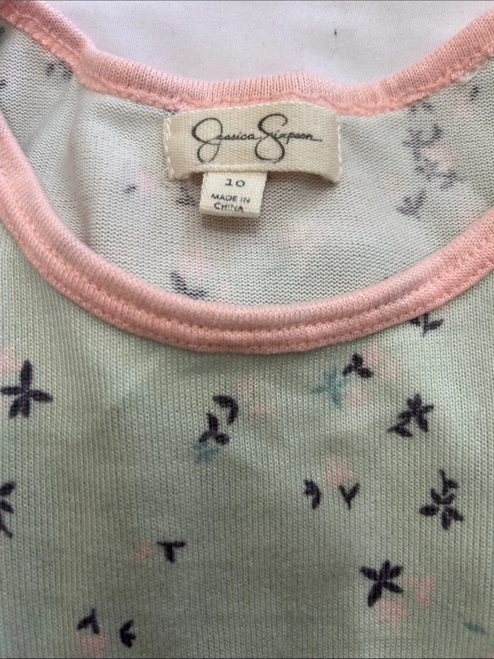 Girls Mint Floral Pajama Set with Pink Trim